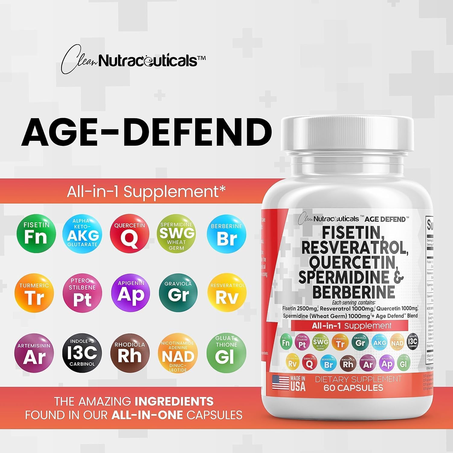 Longevity Boosting Health Supplement with Fisetin, Quercetin, Resveratrol, and More for Adults