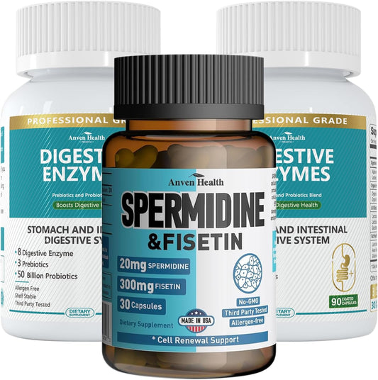 Longevity Bundle: Spermidine & Fisetin with Digestive Enzymes - Aging Defense & Gut Health Support