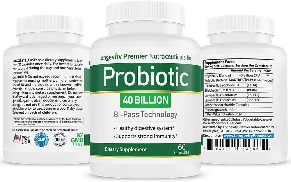 Longevity Probiotic 40 Billion CFUs for Colon Digestive Health by Longevity Premier Nutraceuticals Inc