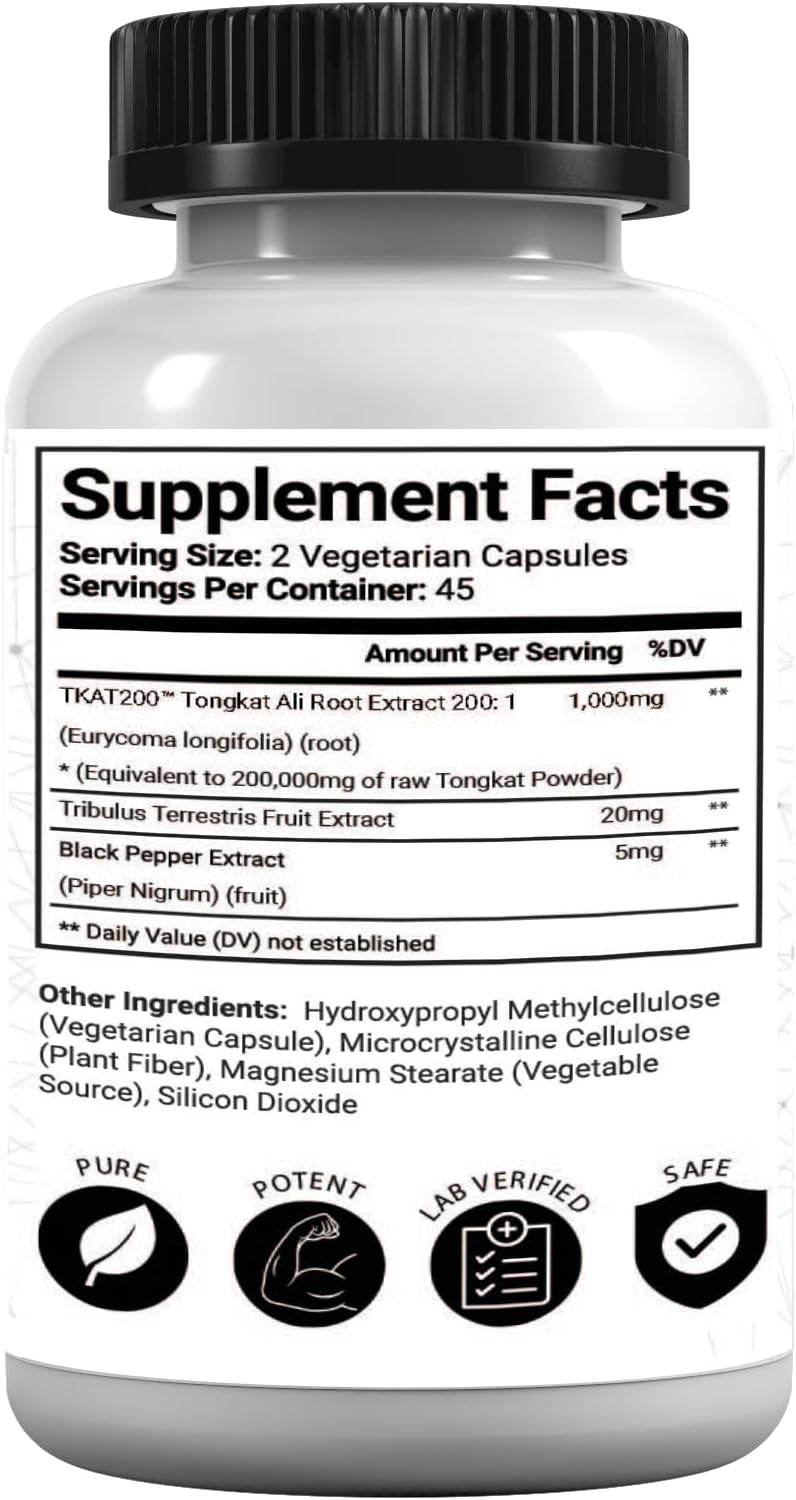 Longjack Tongkat Ali Extract Capsules - 200x Strength for Strength, Drive, Performance & Muscle Mass - 200,000 mg