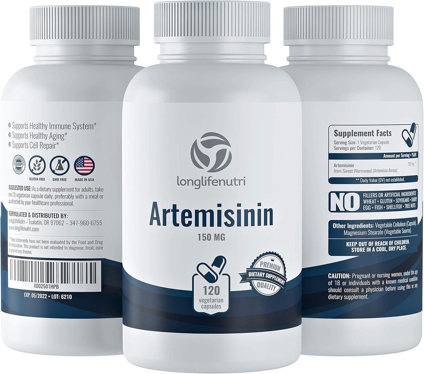 LongLifeNutri Artemisinin 150mg Capsules - Made in USA | 4 Month Supply of Pure Sweet Wormwood Extract | Vegetarian Super Complex Pill