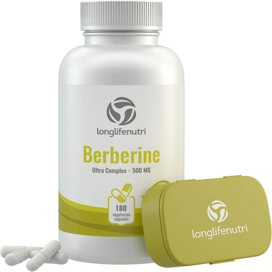 LongLifeNutri Berberine Plus Supplement 1000mg Per Serving - 180 Vegetarian Capsules - Made in USA - Berberis Aristata Extract
