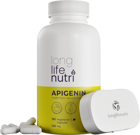 LongLifeNutri Chamomile Extract Apigenin Supplement 100mg | 180 Vegetarian Capsules for Prostate Health | Herbal Complex for Sleep, Stress, and Mood | Bioflavonoid Powder Pill