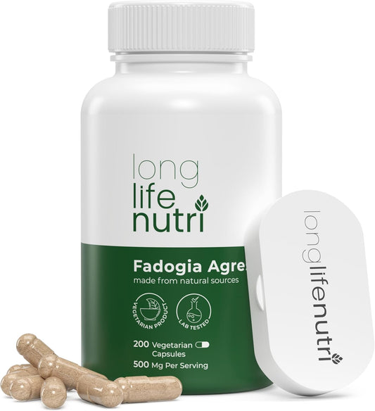 LongLifeNutri Fadogia Agrestis Extract Capsules - 200 Vegetarian Caps, 500mg, USA Made, Energy & Endurance Supplement for Athletic Performance - 3-Month Supply