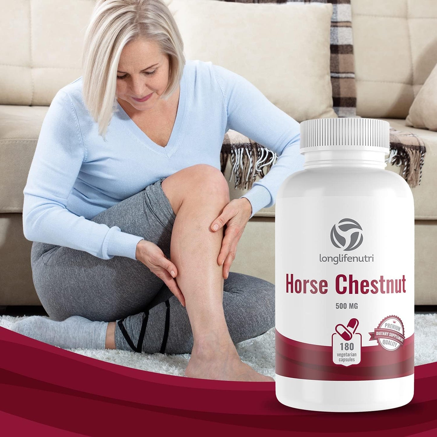 LongLifeNutri Horse Chestnut Extract 500mg 180 Capsules | USA-Made Aescin Supplement 100mg Per Pill | Horsechestnut Seed 500mg