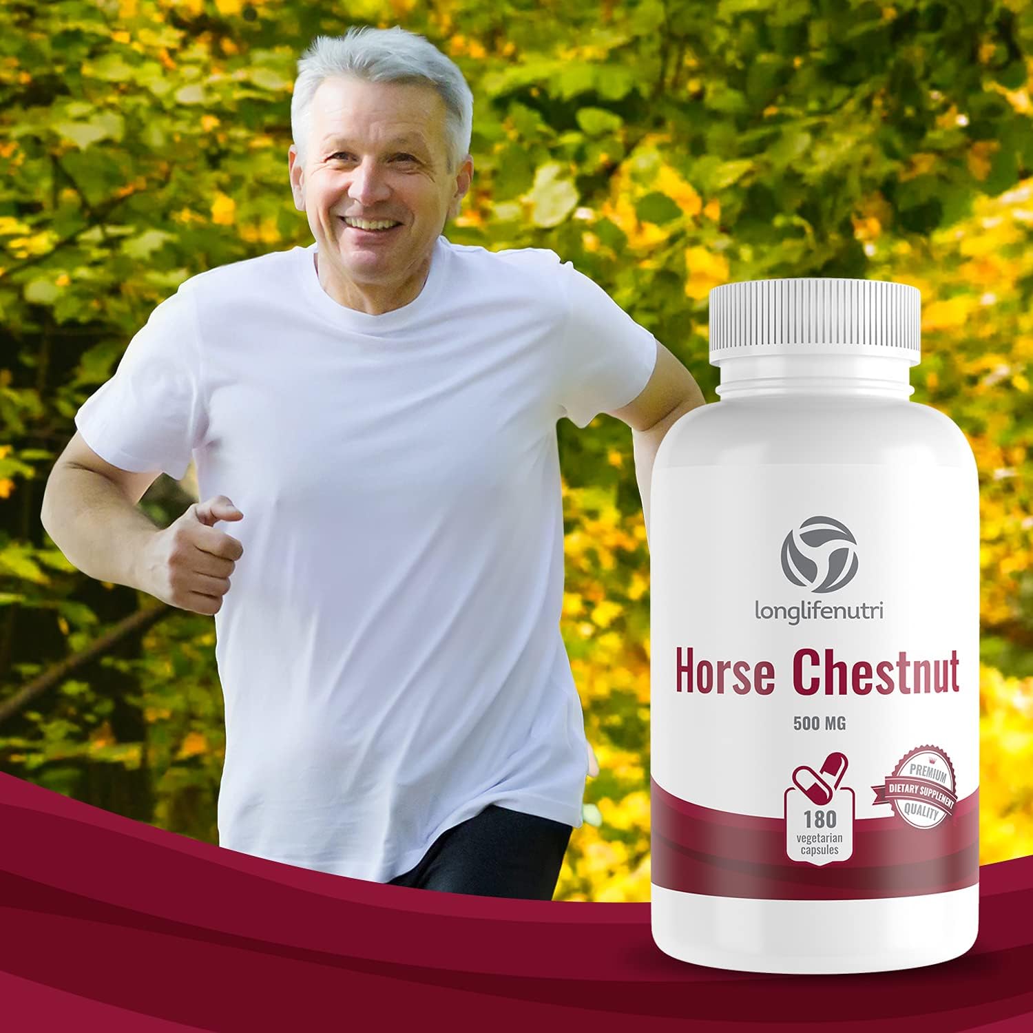 LongLifeNutri Horse Chestnut Extract 500mg 180 Capsules | USA-Made Aescin Supplement 100mg Per Pill | Horsechestnut Seed 500mg