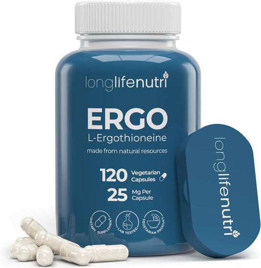 LongLifeNutri L-Ergothioneine 25mg - 120 Vegetarian Capsules, 4-Month Supply, USA-Made Antioxidant Supplement