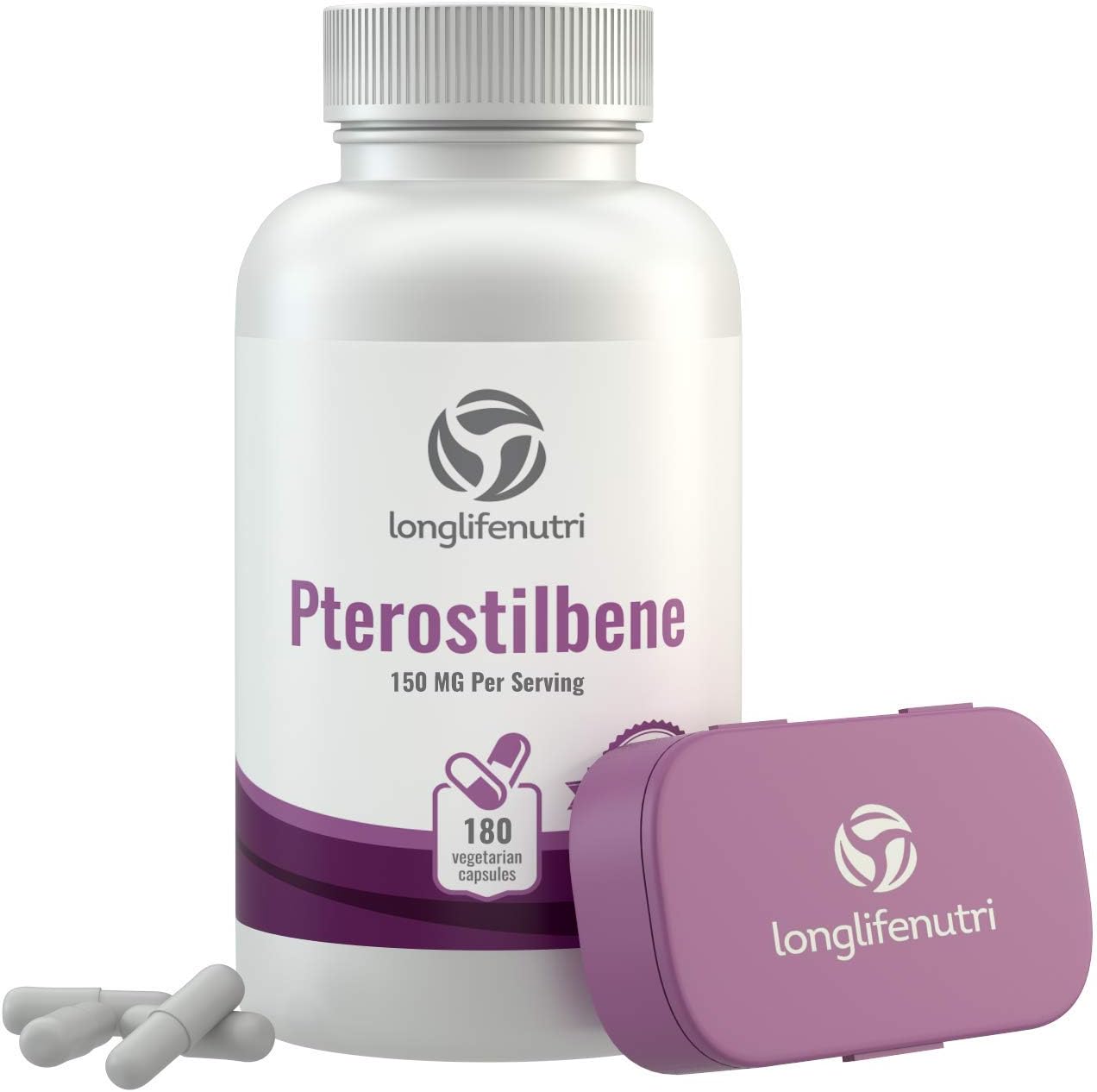 LongLifeNutri Pterostilbene 150mg Capsules - 180 Count - 3-Month Supply - USA Made - Natural Wellness Support