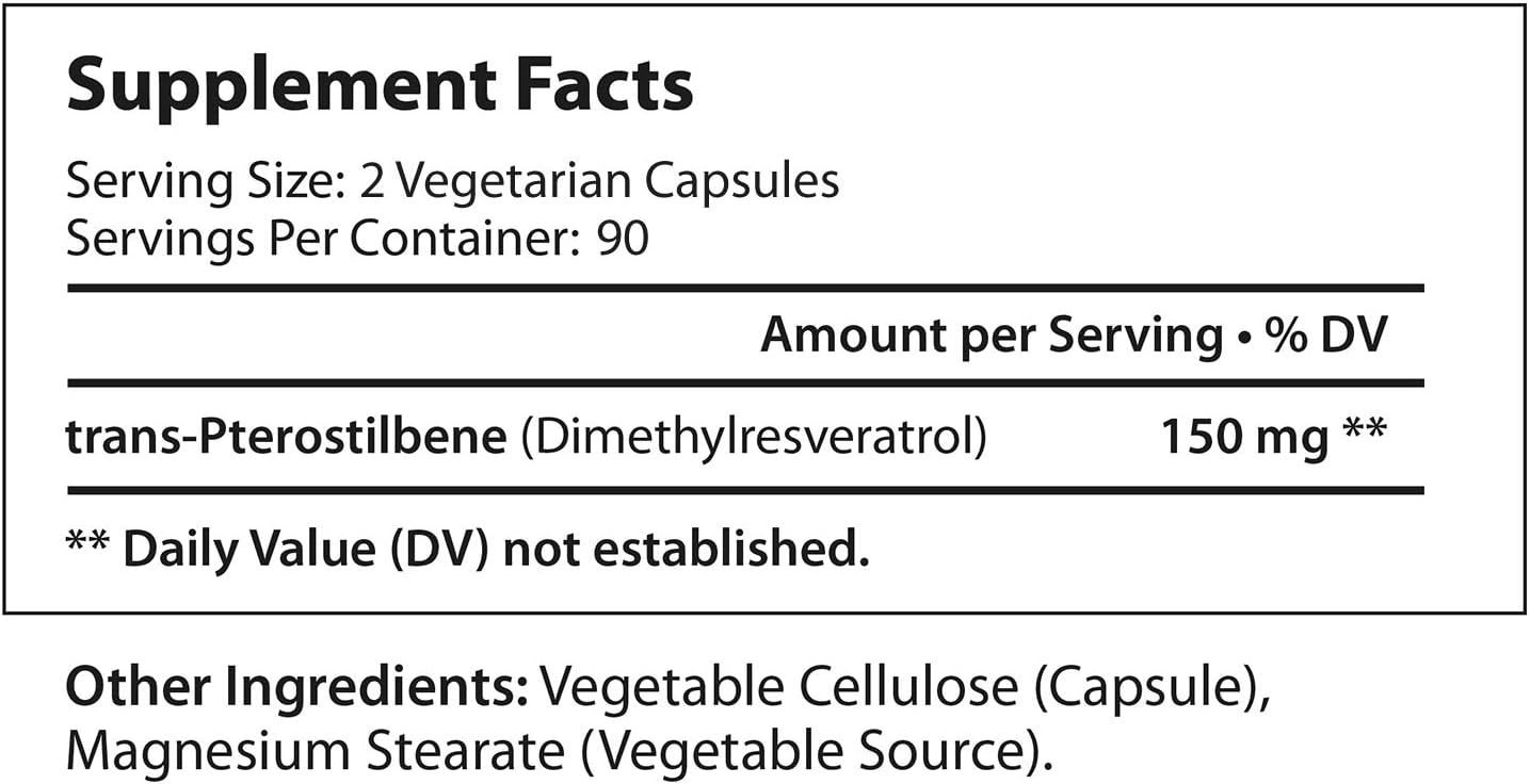 LongLifeNutri Pterostilbene 150mg Capsules - 180 Count - 3-Month Supply - USA Made - Natural Wellness Support