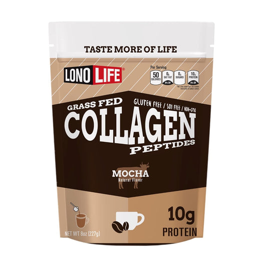 LonoLife Mocha Collagen Peptides: 10g Protein, Paleo & Keto Friendly, 8oz Bulk Container