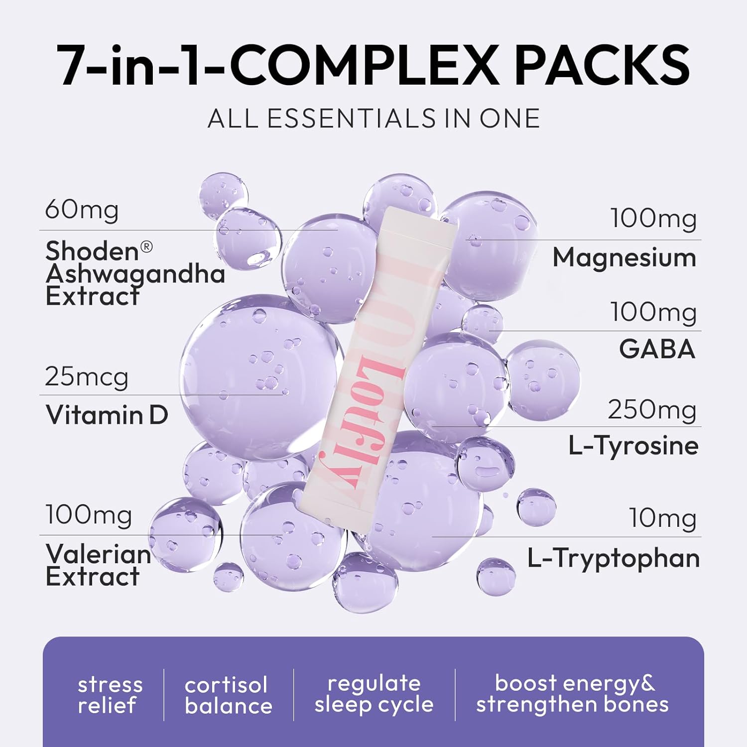 LOTFLY JustCalm Powdered Drink Mix - Natural Stress Relief with Magnesium, Vitamin D, Valerian Root - Promotes Relaxation and Better Sleep - 10 Ct Pack, Non-GMO