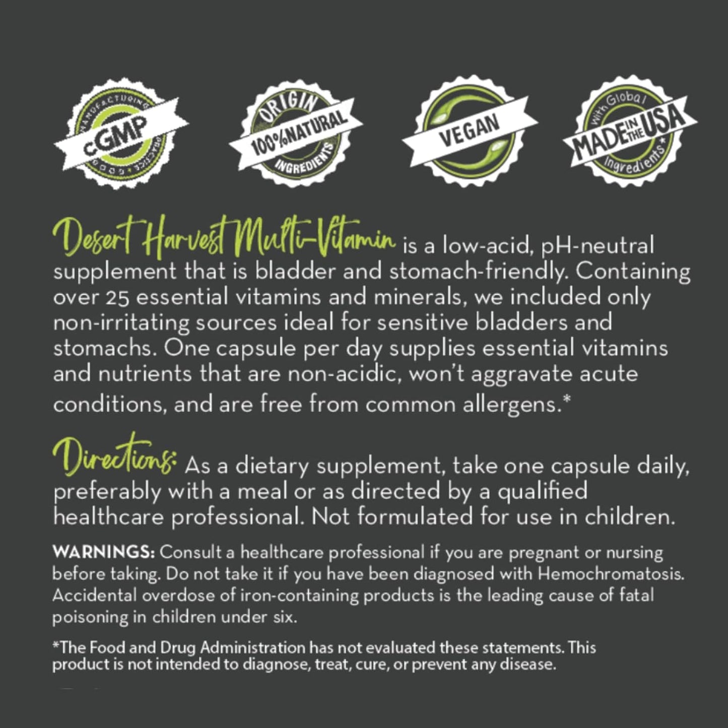 Low-Acid Multi-Vitamin Supplement with pH Balanced Formula, 90 Capsules - B6 Free by Desert Harvest