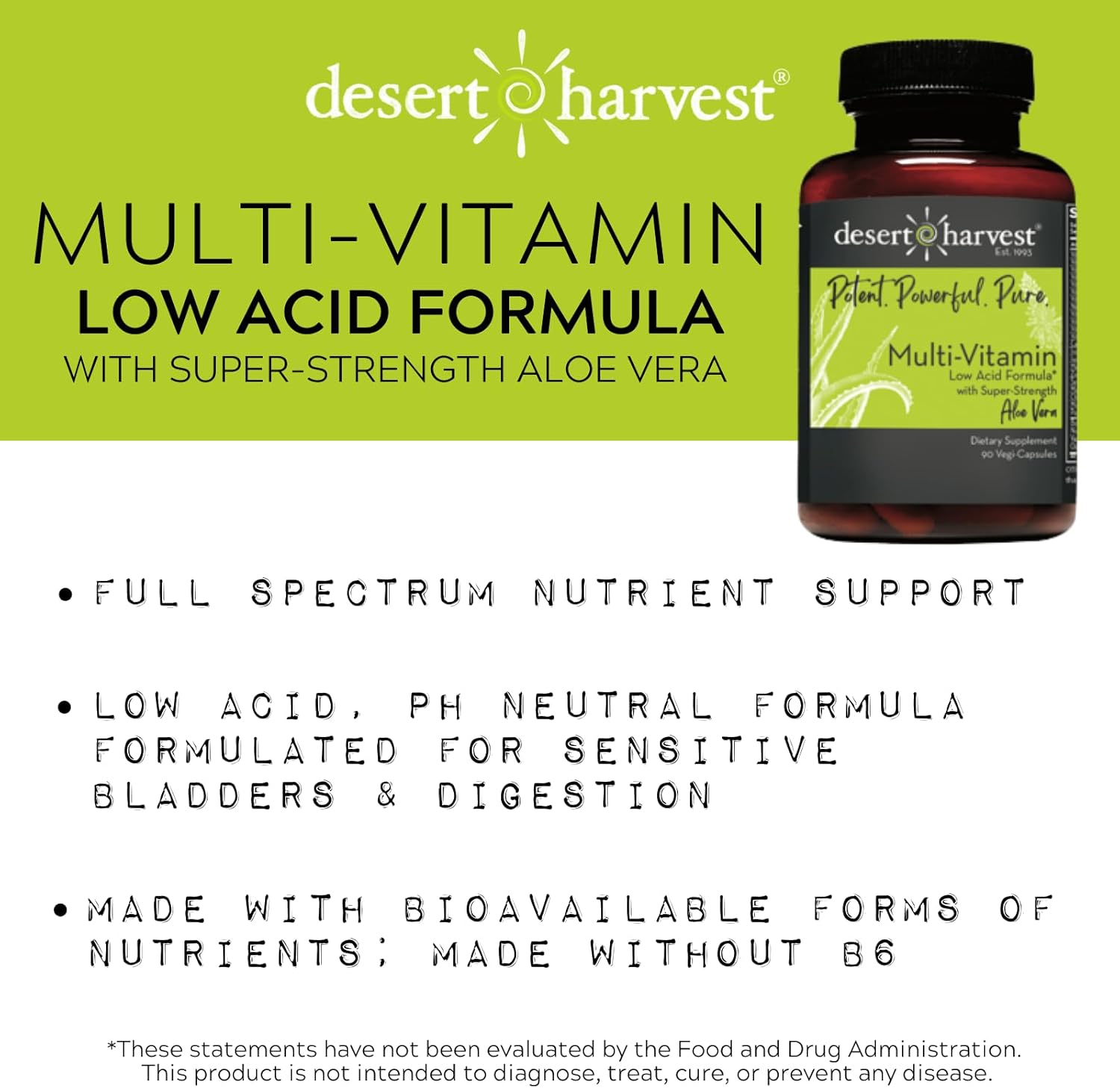 Low-Acid Multi-Vitamin Supplement with pH Balanced Formula, 90 Capsules - B6 Free by Desert Harvest