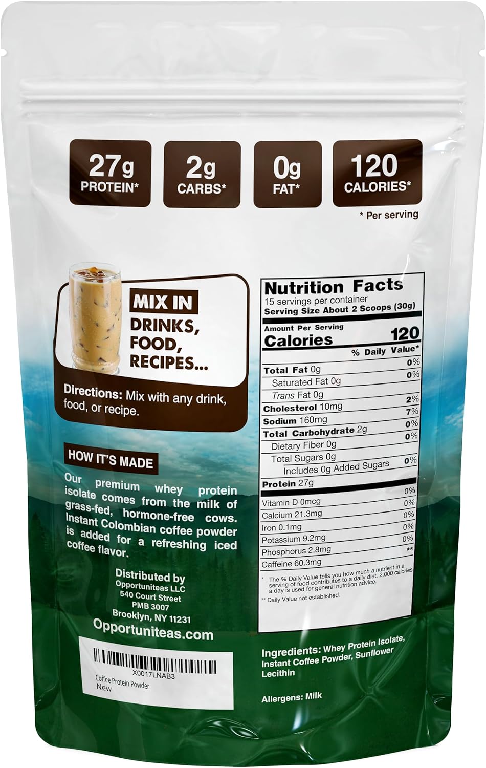 Low Carb Colombian Coffee Whey Protein Powder - Grass Fed Isolate with Caffeine - Keto-Friendly Workout Drink Mix - 1lb - BoostGo Australia