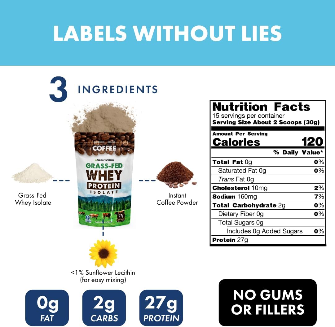 Low Carb Colombian Coffee Whey Protein Powder - Grass Fed Isolate with Caffeine - Keto-Friendly Workout Drink Mix - 1lb - BoostGo Australia