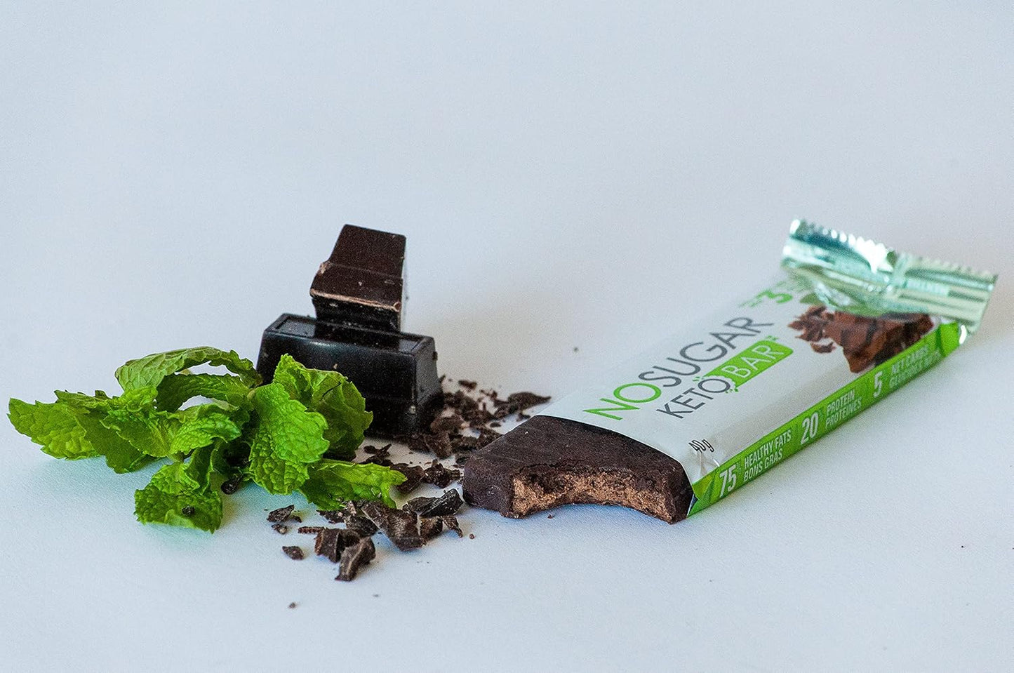 Low Carb No Sugar Keto Bar Snack - Chocolate Mint Flavor (12 Bars, 1.41oz each)