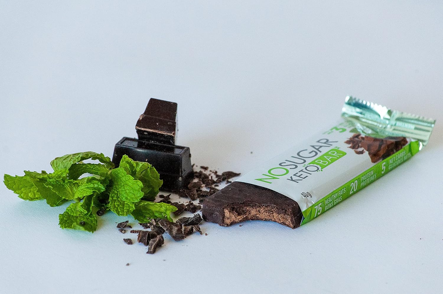 Low Carb No Sugar Keto Bar Snack - Chocolate Mint Flavor (12 Bars, 1.41oz each)