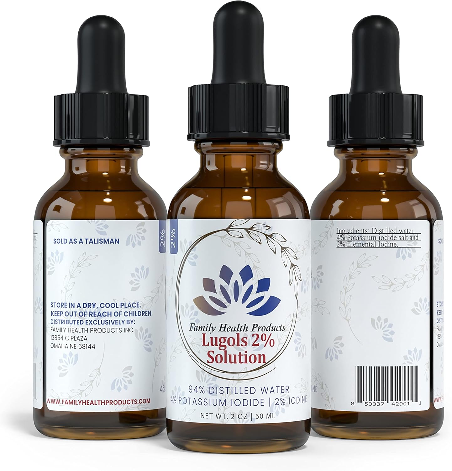 Lugols Iodine Solution 2% - Potassium Iodide Liquid Drops for Family Health - Red - 1 Pack