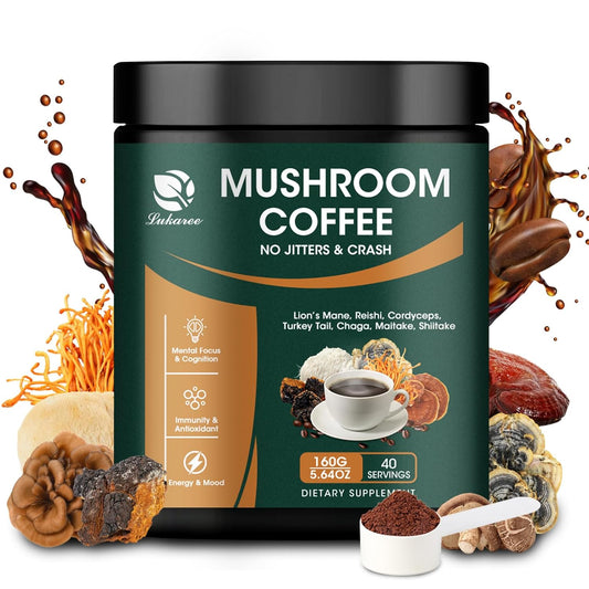 Lukaree 14-in-1 Mushroom Coffee Blend with Arabica Coffee and Superfood Mushrooms for Energy and Immunity Boost 5.64 oz