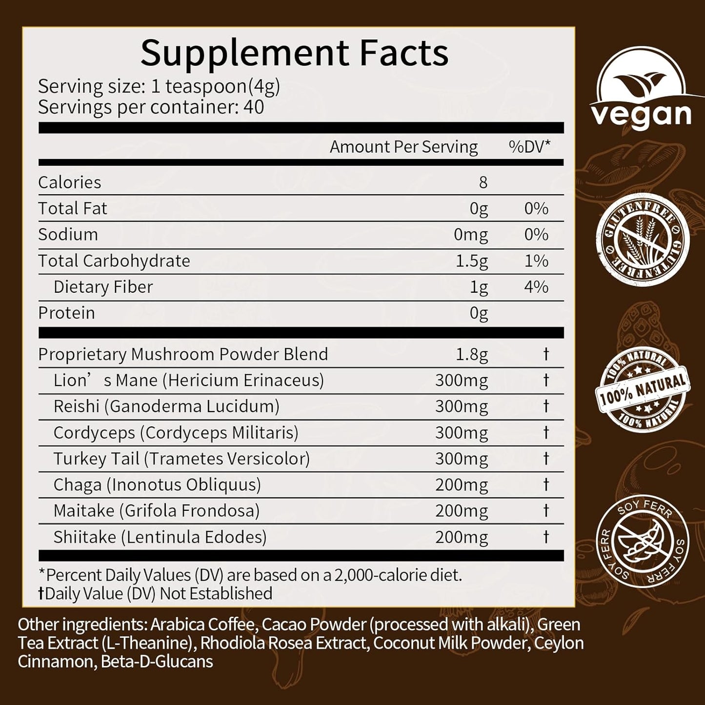 Lukaree 14-in-1 Mushroom Coffee Blend with Arabica Coffee and Superfood Mushrooms for Energy and Immunity Boost 5.64 oz