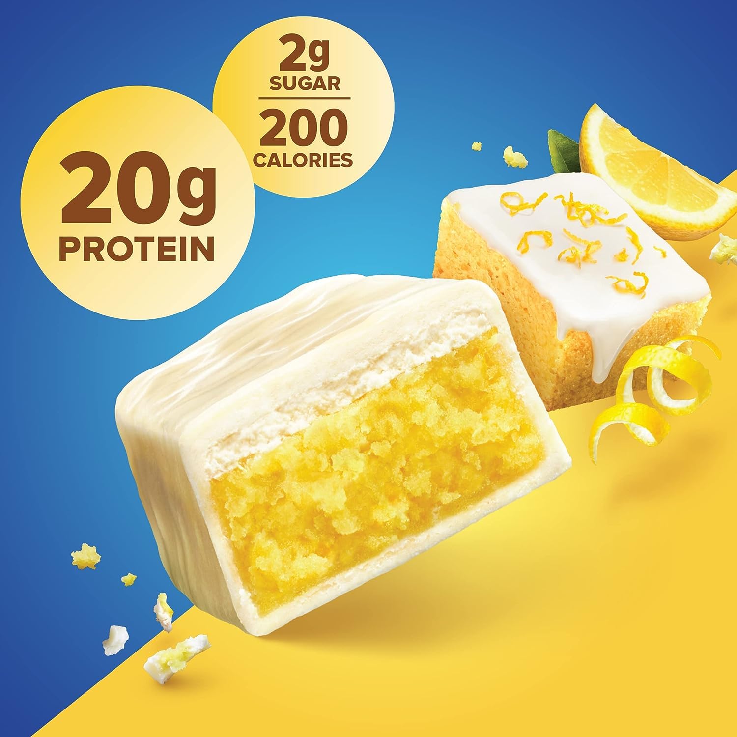 Lulurose Lemon Cake Protein Bars - 12 Count, High Protein, Low Sugar, Nutritious Energy Snacks