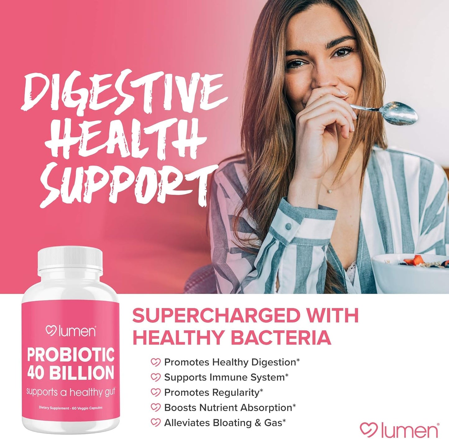 Lumen Naturals Probiotics 40 Billion CFU for Gut Health & Immune Support - 60 Veggie Capsules for Men and Women