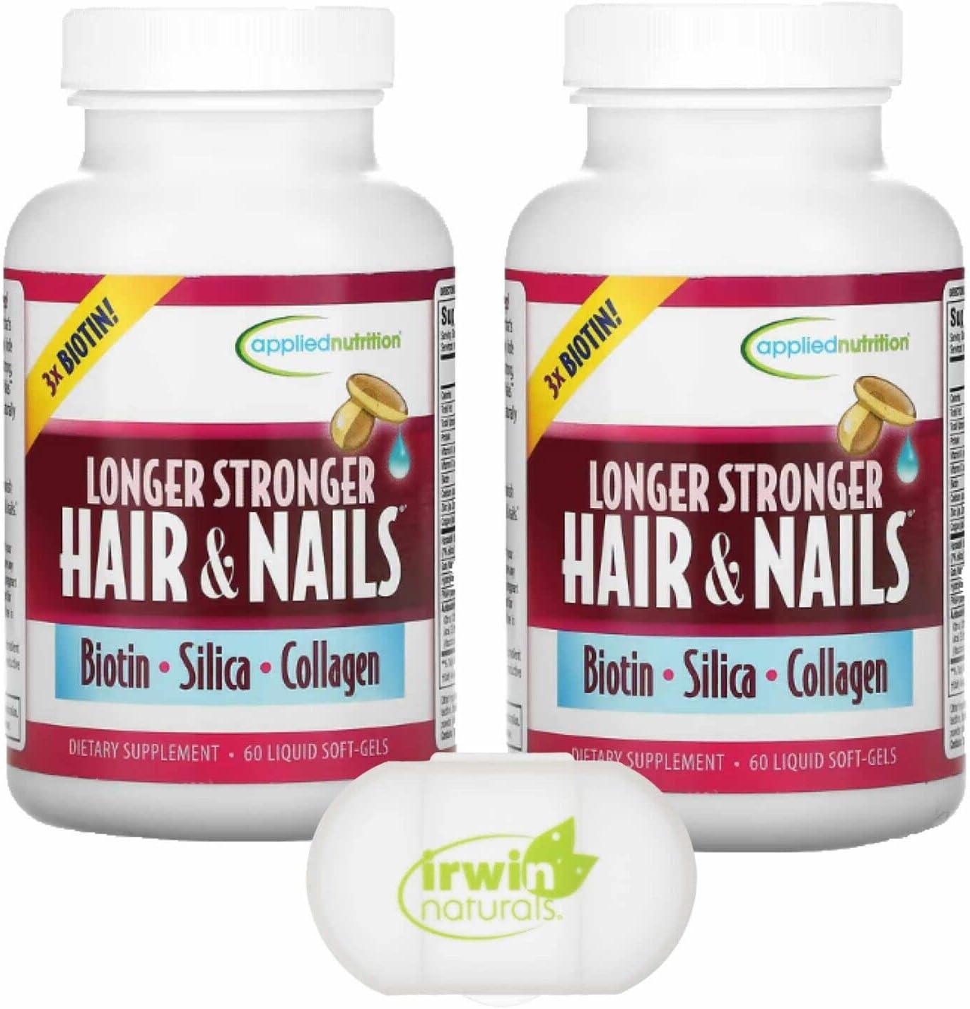 Lumintrail Hair and Nail Growth Supplement 2 Pack - 60 Soft Gels with Pill Case for Stronger, Longer Hair and Nails