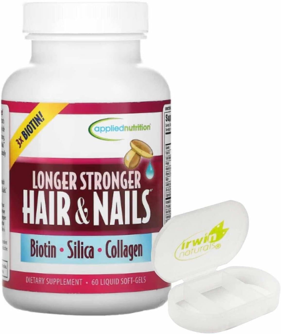 Lumintrail Vitamin Supplement for Longer, Stronger Hair and Nails - 60 Soft Gels with Pill Case