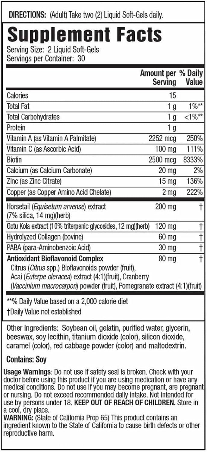 Lumintrail Vitamin Supplement for Longer, Stronger Hair and Nails - 60 Soft Gels with Pill Case