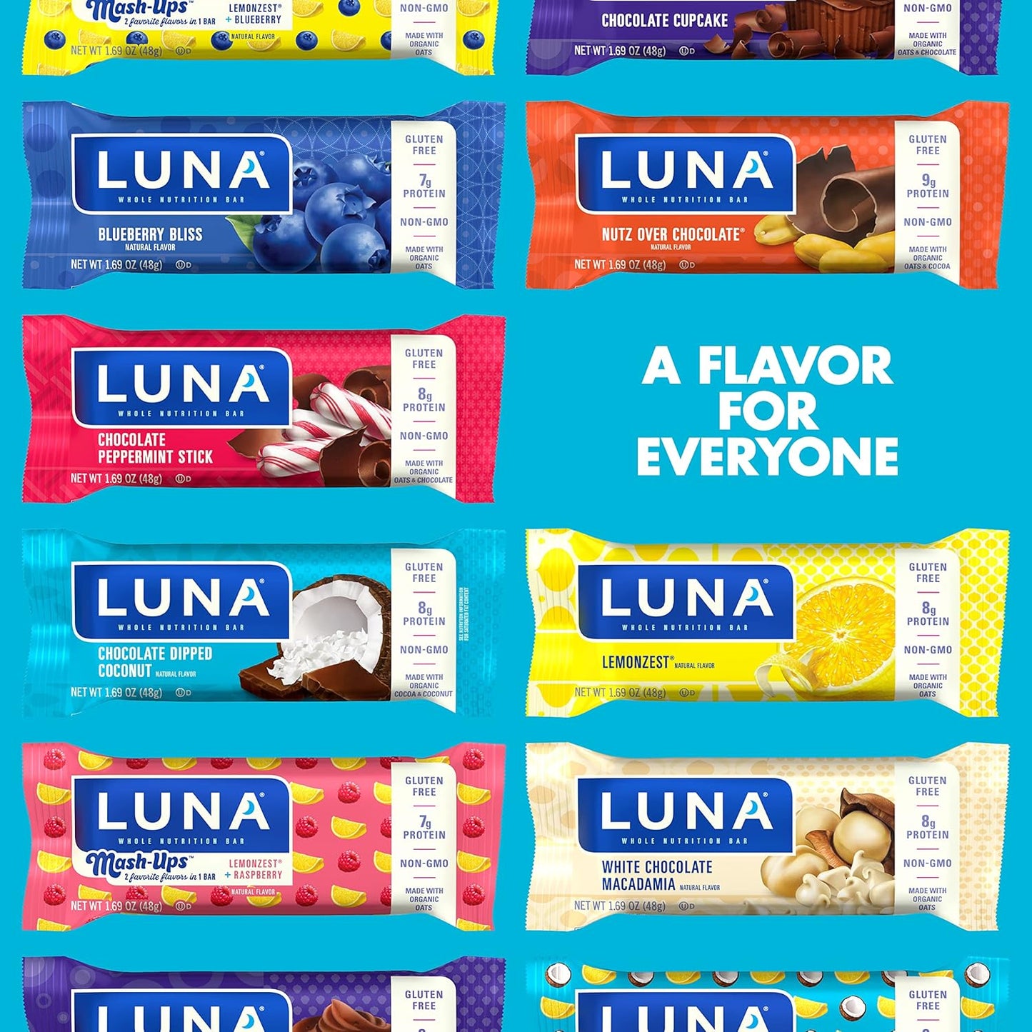 LUNA BAR Chocolate Dipped Coconut Flavor - 15 Count Gluten-Free Snack Bars with 8g Protein - Non-GMO Plant-Based On-the-Go Snacking