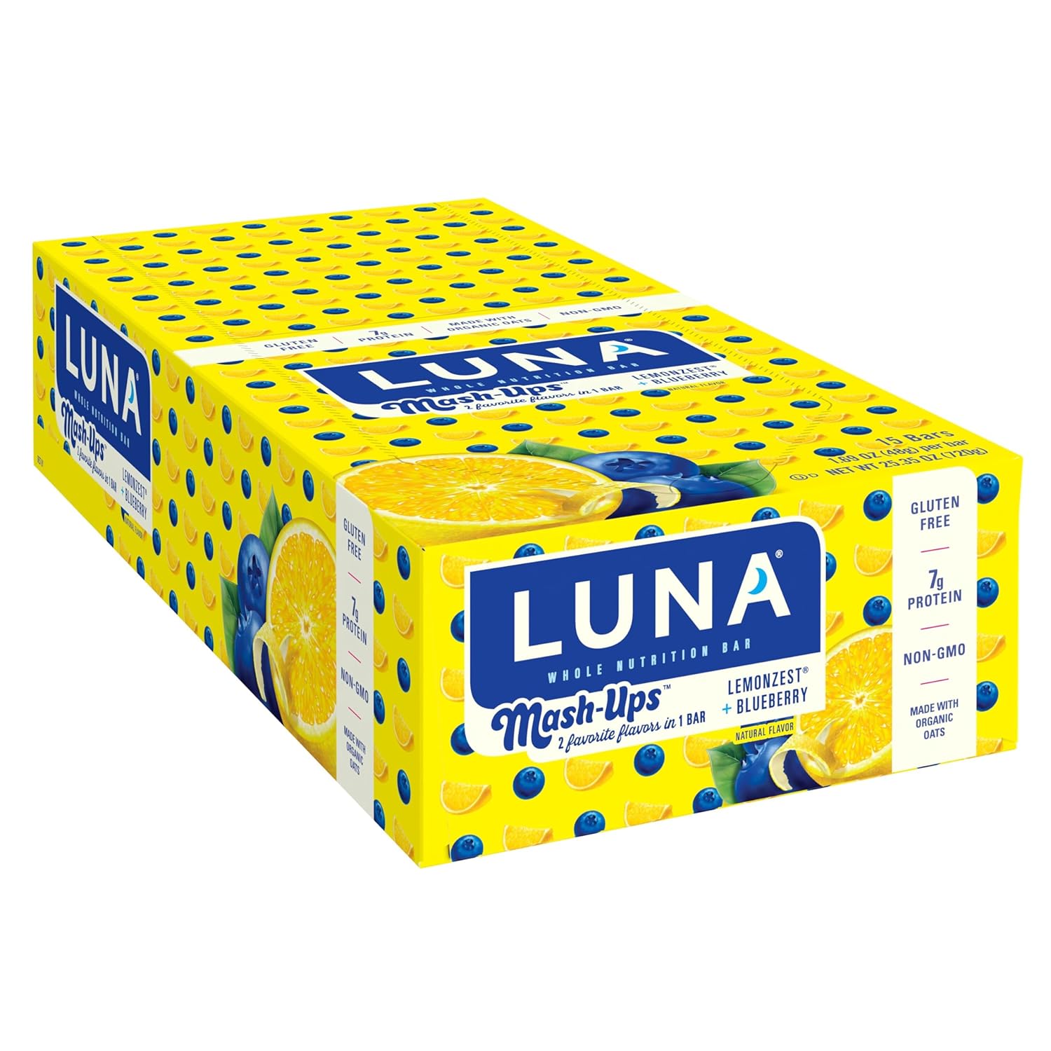 LUNA Bar Variety Pack (12 Count) + LemonZest Blueberry Mash-Ups (15 Count) - Gluten-Free Non-GMO Snack Bars with 7-9g Protein