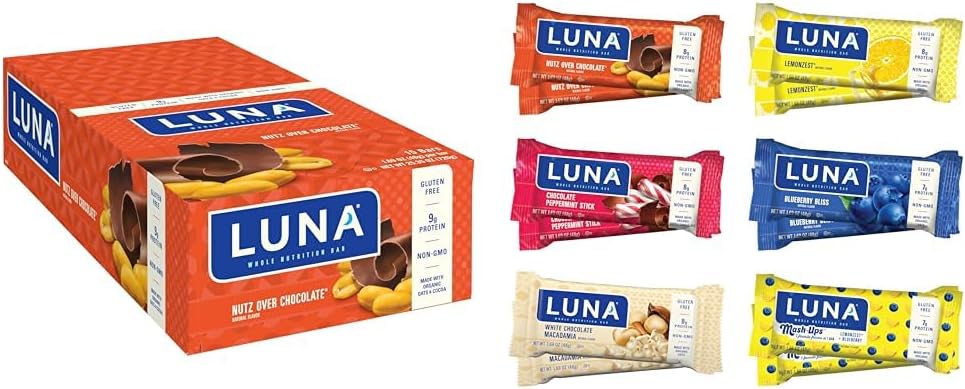 LUNA Bar Variety Pack, Nutz Over Chocolate Flavor, Gluten-Free & Non-GMO, 7-9g Protein per Bar