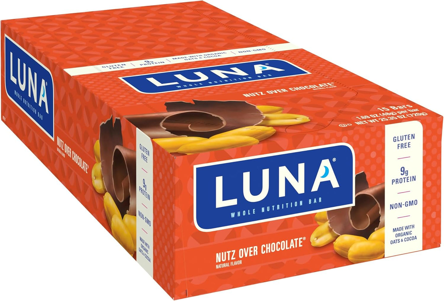 LUNA Bar Variety Pack, Nutz Over Chocolate Flavor, Gluten-Free & Non-GMO, 7-9g Protein per Bar