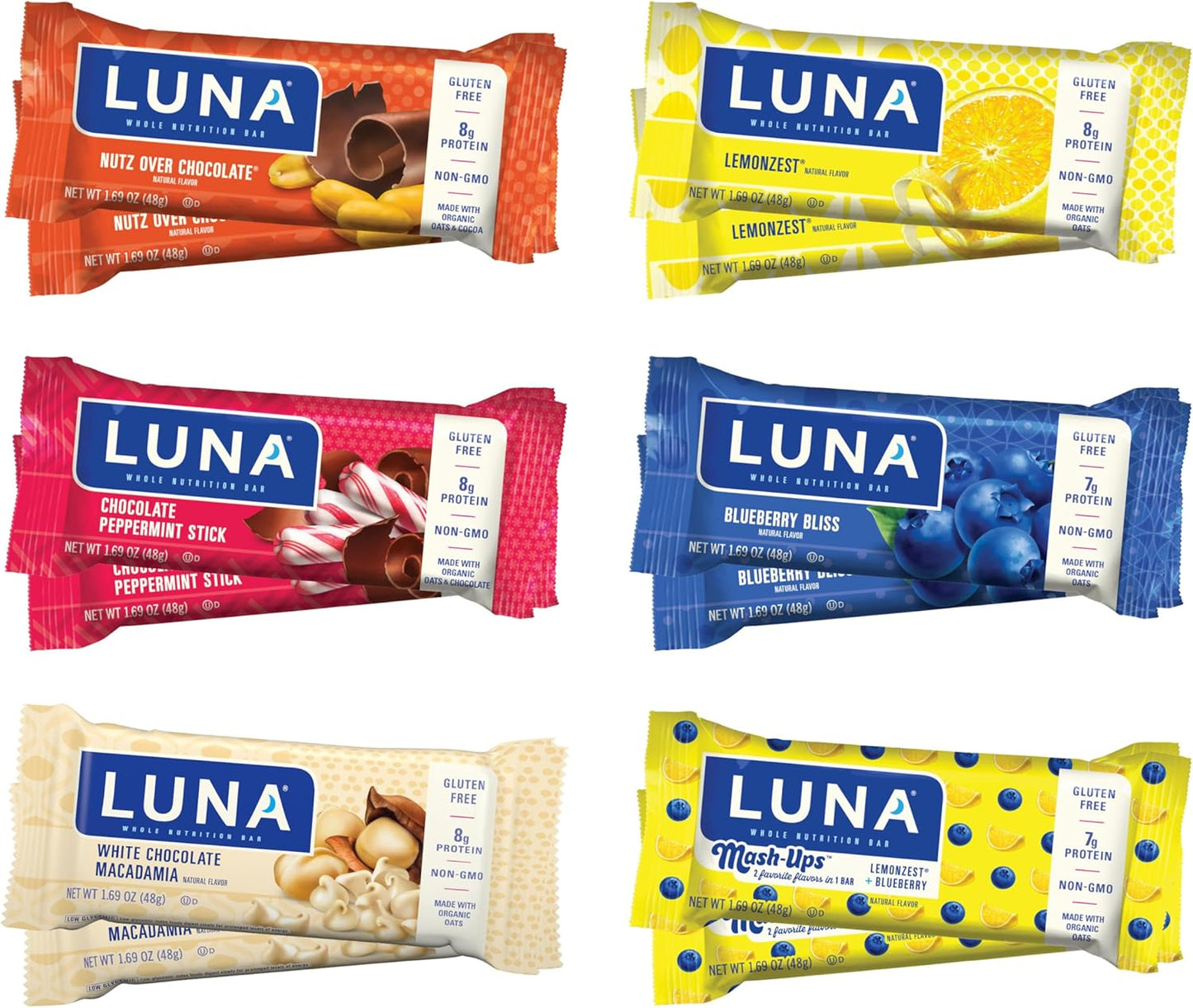 LUNA Bar Variety Pack, Nutz Over Chocolate Flavor, Gluten-Free & Non-GMO, 7-9g Protein per Bar