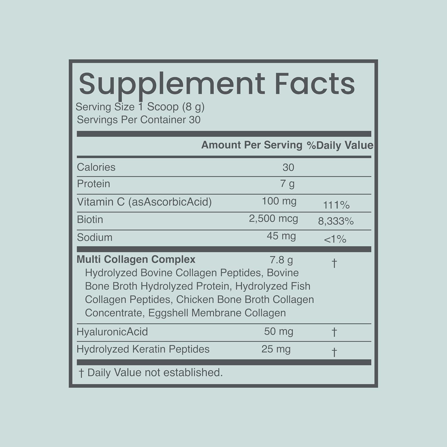 Luna Health Multi Collagen Protein Powder with Keratin, Vitamin C, Biotin, and Hyaluronic Acid for Anti-Aging, Hair Growth, and Joint Support - Non-GMO, Grass-Fed, Hormone-Free - 120g