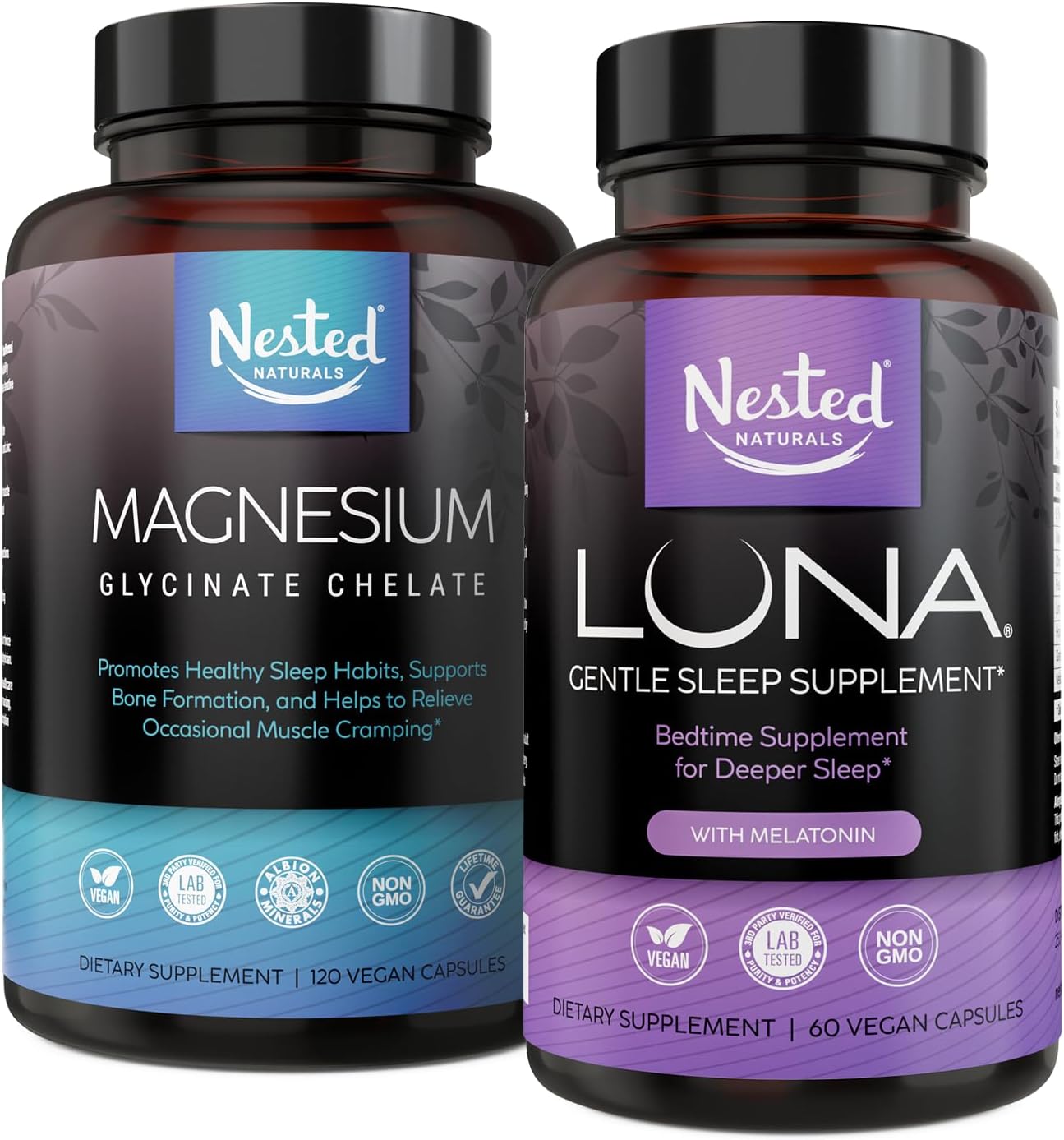 Luna Sleep Aid & Magnesium Glycinate Chelate Capsules for Sleep, Relaxation, & Recovery (180 Count)