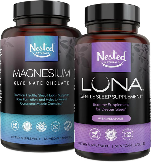 Luna Sleep Aid & Magnesium Glycinate Chelate Capsules for Sleep, Relaxation, & Recovery (180 Count)