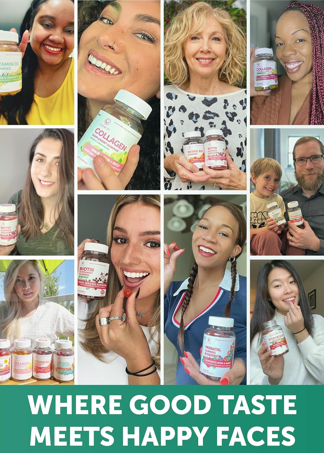 Lunakai Hair, Skin, and Nails Growth Gummies Bundle with Biotin, Vitamin D3, C, and E - Immunity, Bone, and Mood Support - 30 Days Supply