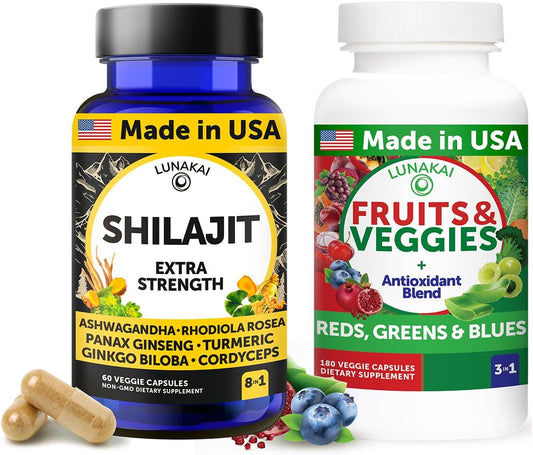 Lunakai USA-Made Shilajit Superfood Supplement Bundle with Ashwagandha & Rhodiola for Energy & Wellness