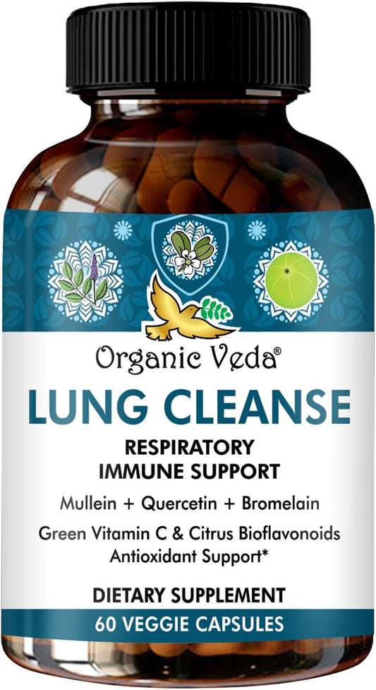 Lung Cleanse Capsules with Organic Mullein Leaf Extract, Vitamin C, Turmeric - Respiratory Health Supplement for Clear Bronchial Support - 60 Pills