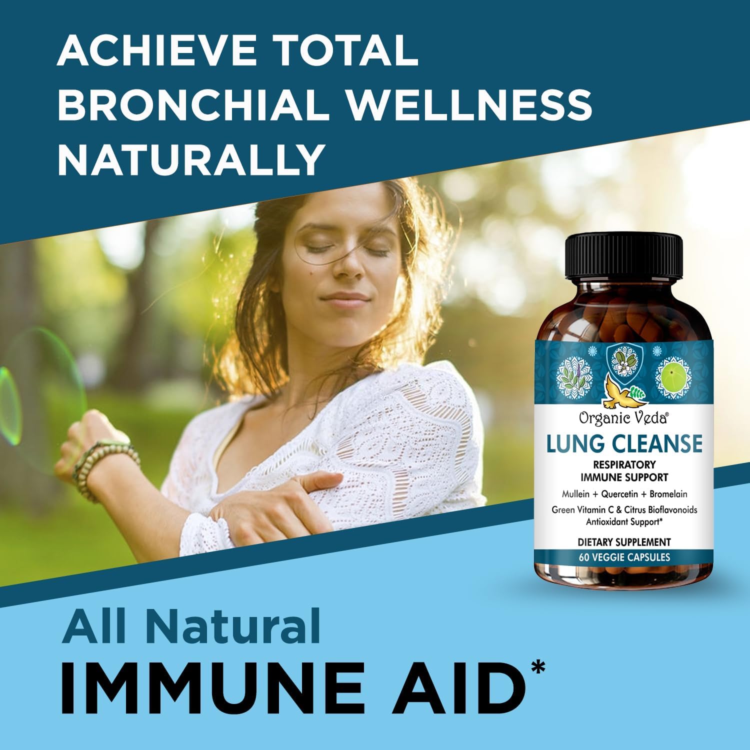 Lung Cleanse Capsules with Organic Mullein Leaf Extract, Vitamin C, Turmeric - Respiratory Health Supplement for Clear Bronchial Support - 60 Pills