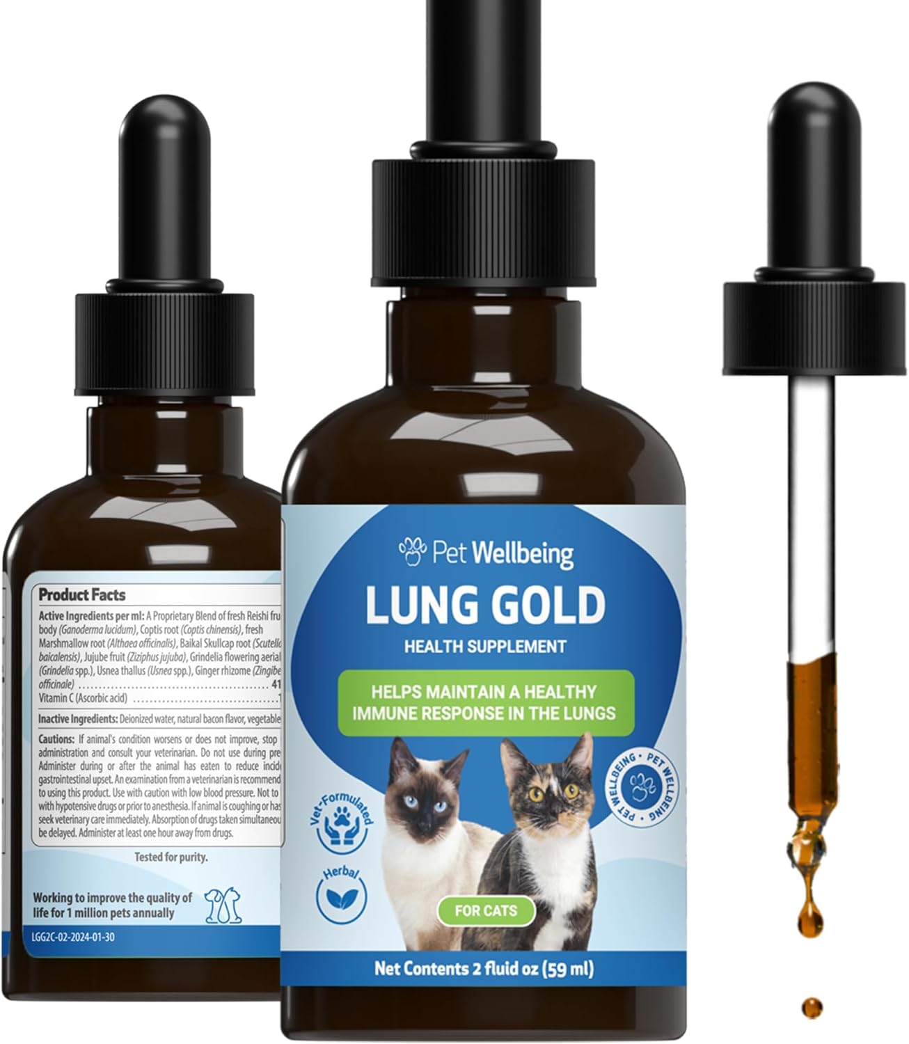 Lung Gold Herbal Supplement for Cats - Supports Lung Health, Immune Function, and Respiratory Wellness - Veterinarian-Formulated - 2 oz