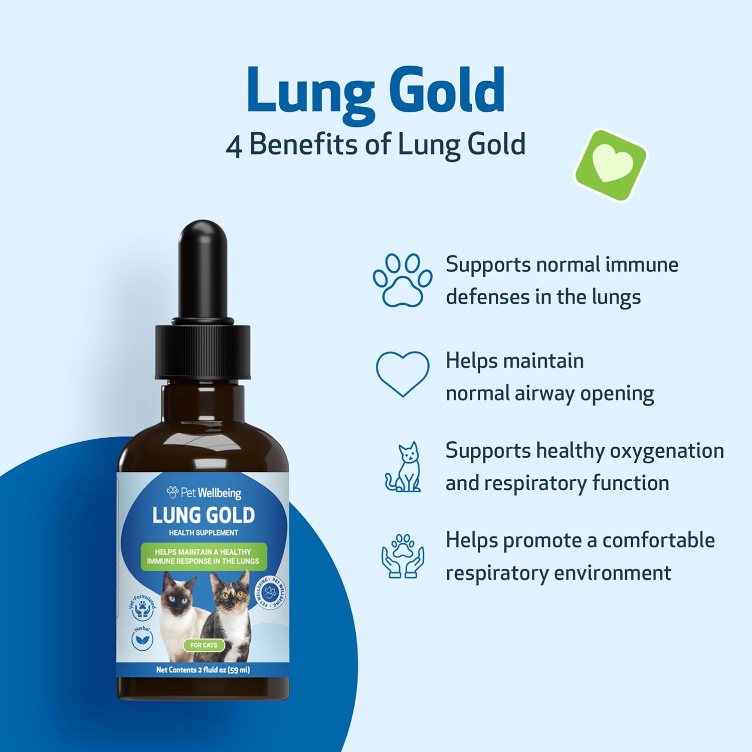 Lung Gold Herbal Supplement for Cats - Supports Lung Health, Immune Function, and Respiratory Wellness - Veterinarian-Formulated - 2 oz