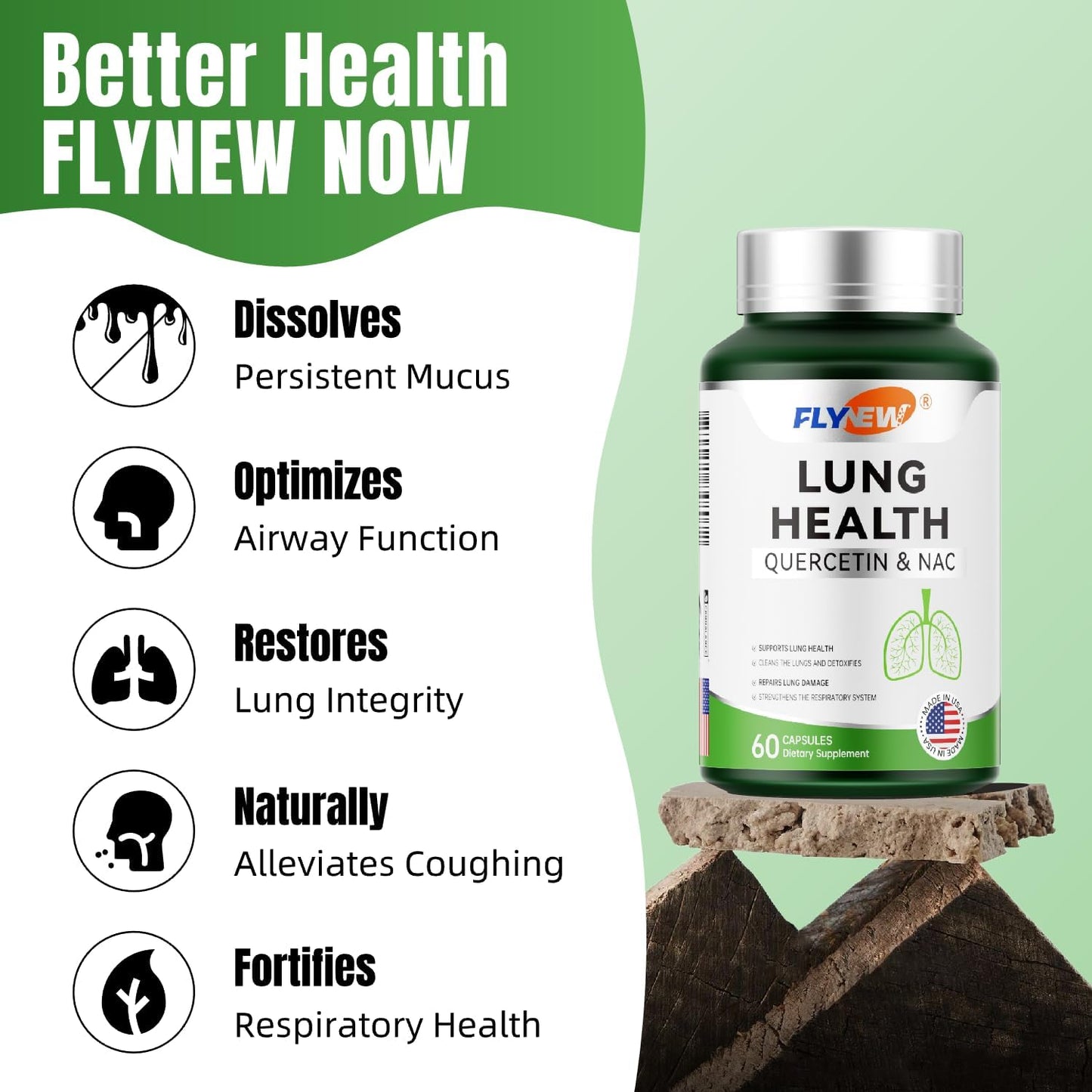 Lung Health Support Capsules with Quercetin, NAC, and Vitamin C - 60 Count - GMP Certified - Made in USA