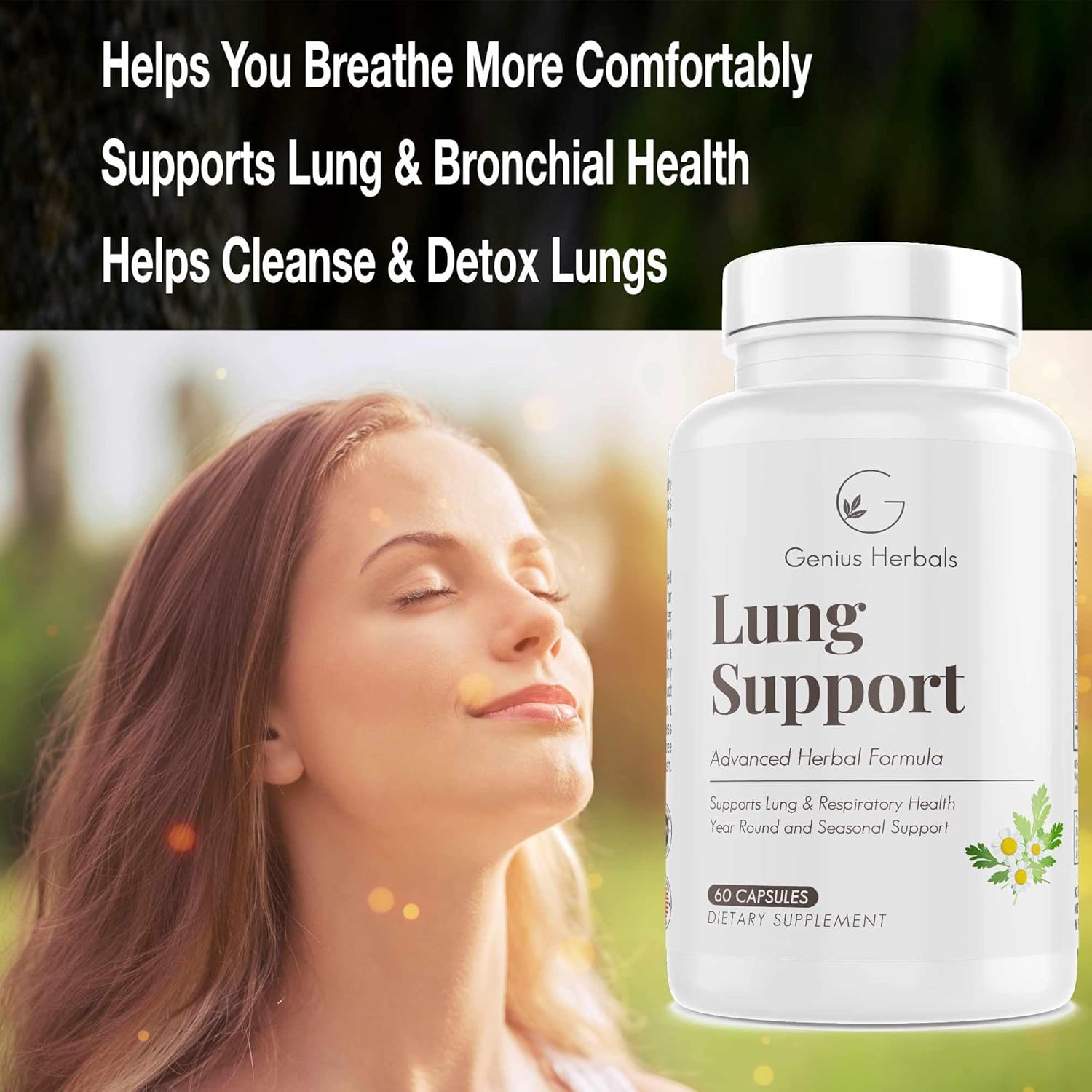 Lung Support Capsules - Natural Formula for Comfortable Breathing, Seasonal & Respiratory Health, 60ct