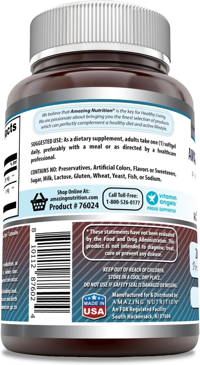 Lutein 20mg with Zeaxanthin 800mcg Softgels Supplement - Non-GMO, Gluten Free - 120 Count - Made in USA by Amazing Nutrition Amazing Formulas