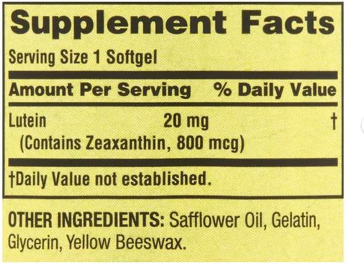 Lutein and Zeaxanthin Dietary Supplements, 20 mg, 90 Count - Top Care Formula