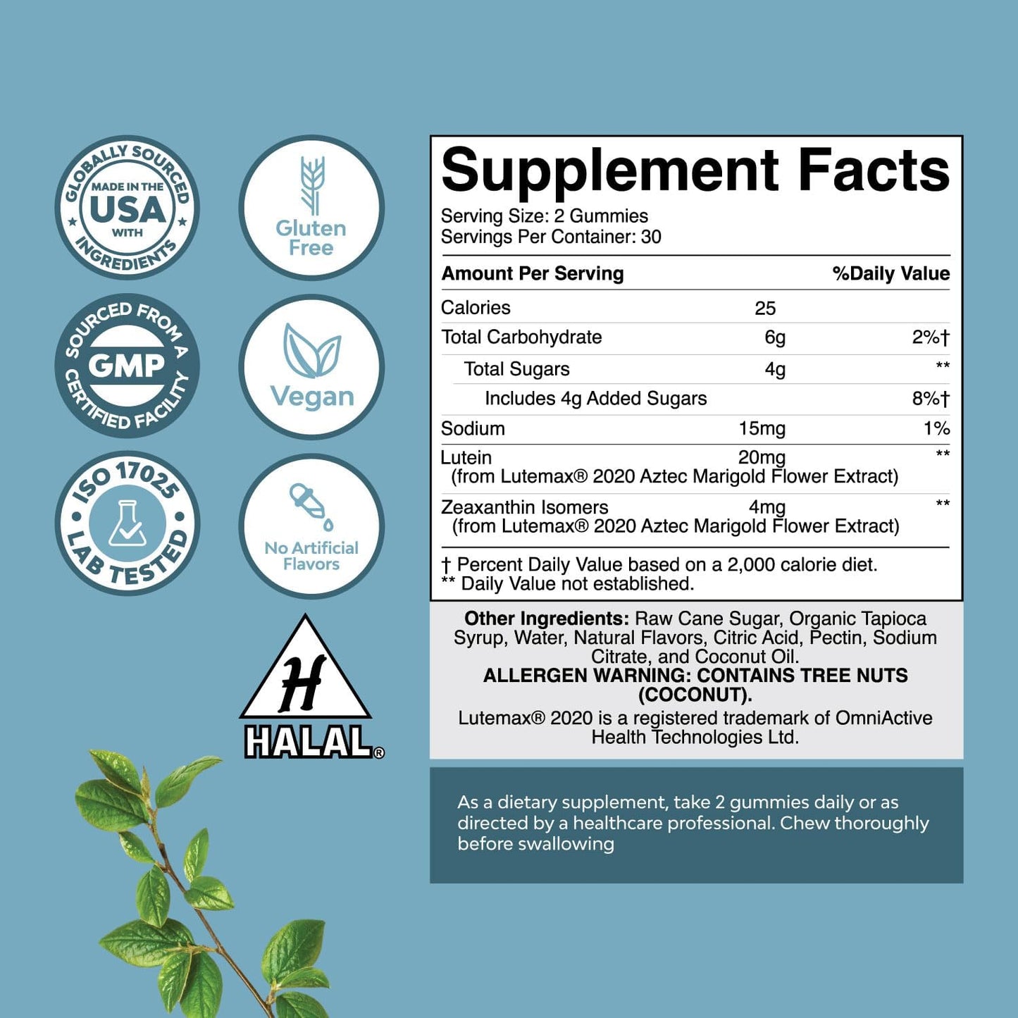 Lutein and Zeaxanthin Eye Health Gummies for Adults - Vision Support Supplements with Blue Light Protection - 60 Count