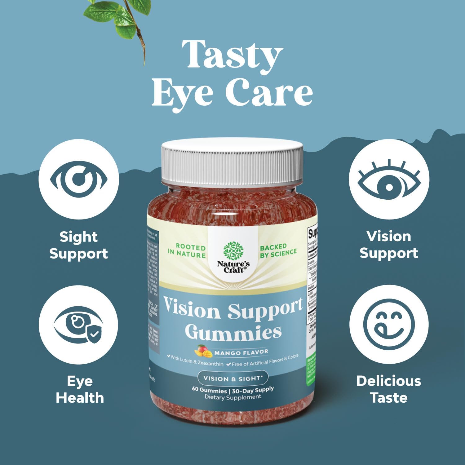 Lutein and Zeaxanthin Eye Health Gummies for Adults - Vision Support Supplements with Blue Light Protection - 60 Count