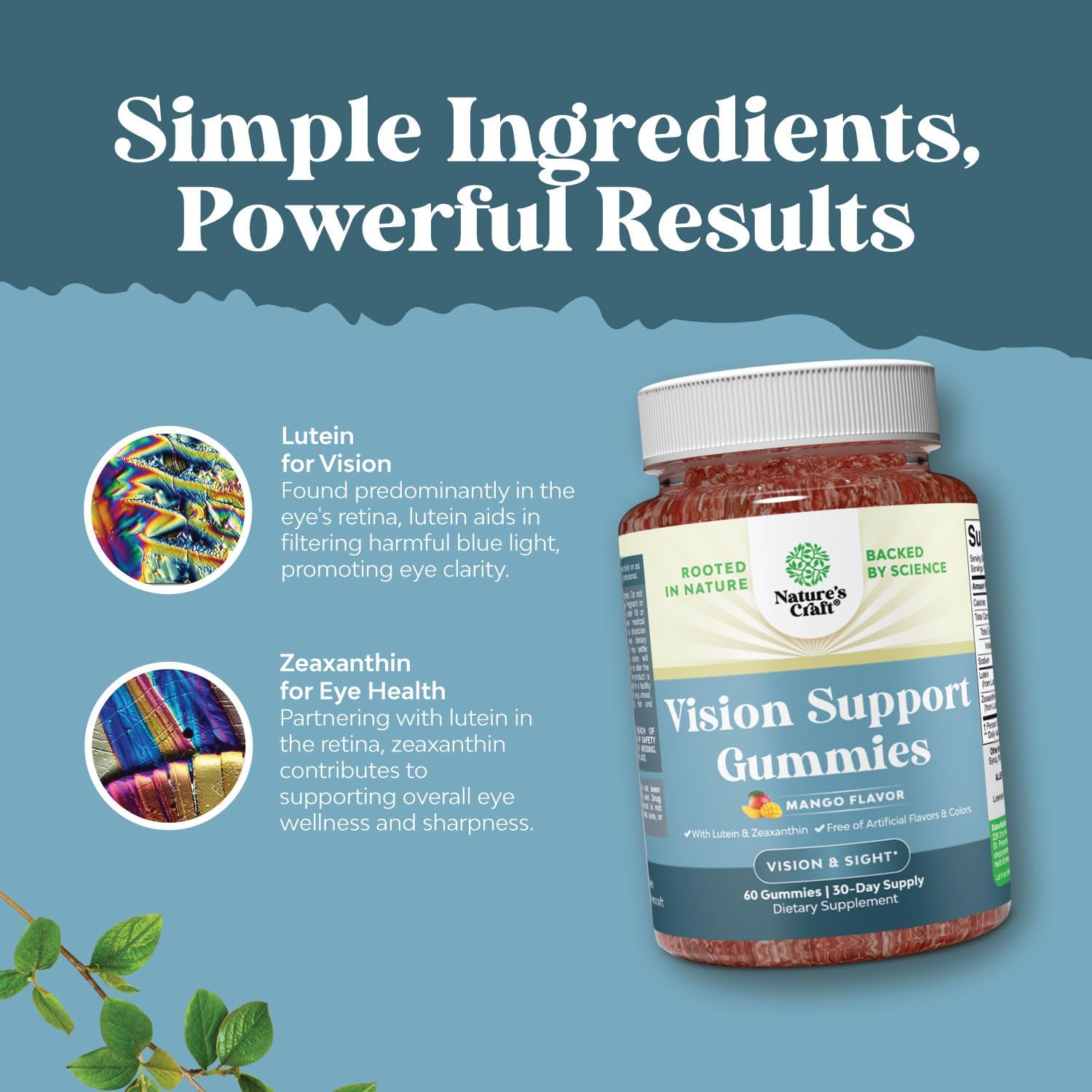 Lutein and Zeaxanthin Eye Health Gummies for Adults - Vision Support Supplements with Blue Light Protection - 60 Count